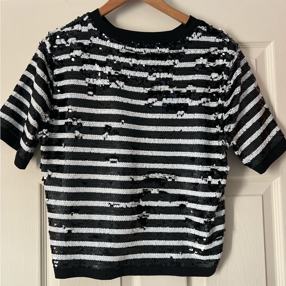 J. Crew Sequin Striped Tee in Black and White